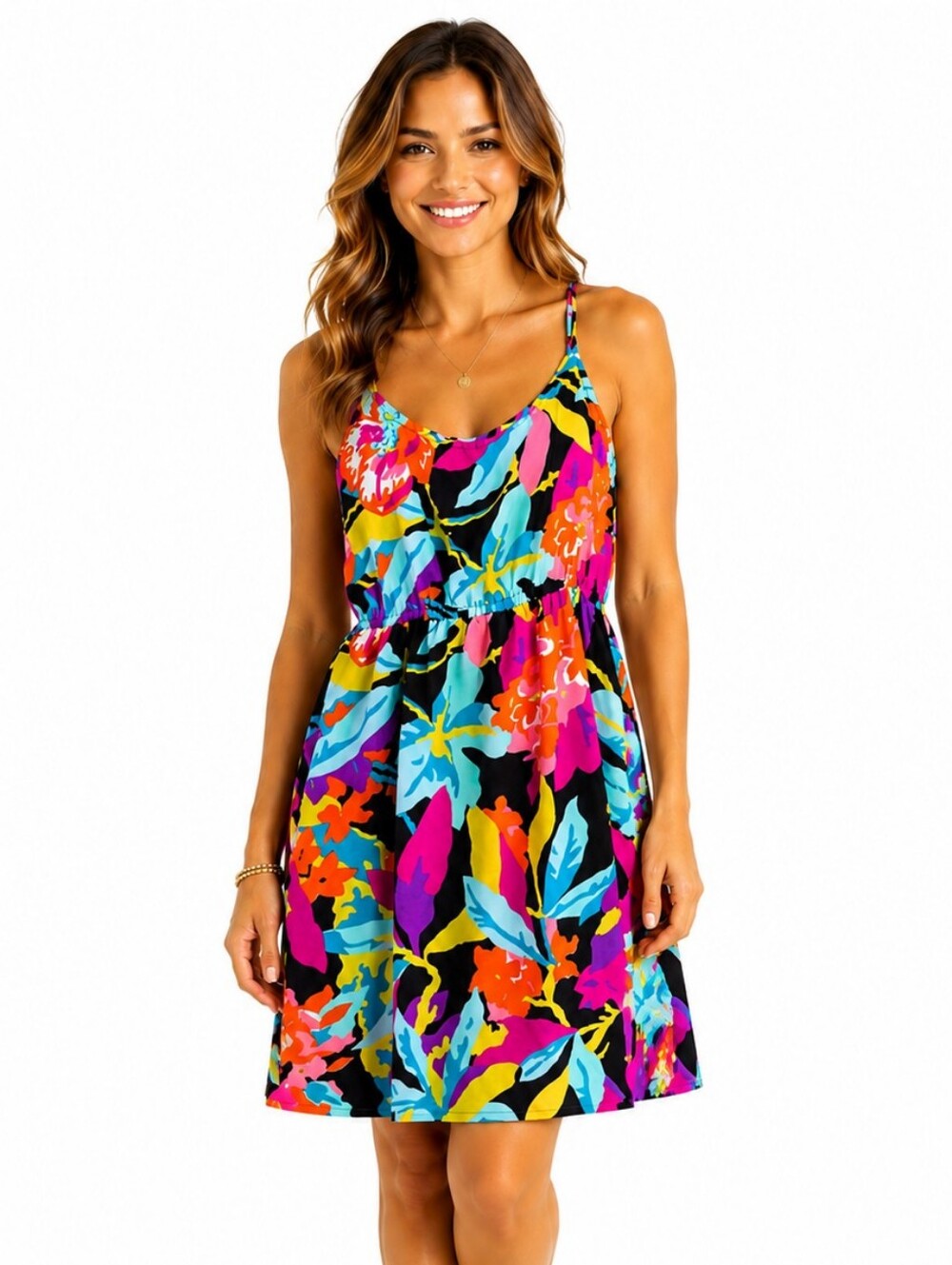Roxy Multicolor Floral Mini Dress - Black, Pink, Blue, Orange, Yellow